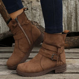 Large-Size Square With Velvet Tuff-Faced Short-Cuffed Boots Women's New Side Zipper Round Head Locomotive Boots