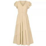 Leisure Summer Fashion Women's Wear Fresh Air V Collar V Collar Lotus Leaf Sleeve Layered