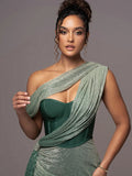 2024 New Sexy Bump Color Splicing Sleeveless Waist Display Thin Oblique Shoulder Dress Design Long