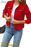 Women's Solid Color Denim Jacket Casual Long Sleeve Button Down Chest Pocket Jean Jacket Autumn