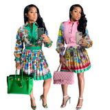 Pieces Set Sexy Spring Autumn Fashion Women Set 2023 Female Tops Floral Print Long Sleeve Shirt Zipper Mini