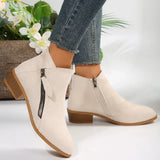 Velvet Side Zipper Martin Boots Women Coarse And Short-Trace Thin Nude Boots
