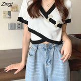 T-shirts Women Patchwork Summer Design Simple Slim All-match Casual Harajuku Sweet Girls Stylish Tops Tees Ulzzang