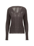 V-neck lace patchwork cable knit