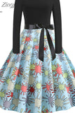 Women Long Sleeve Plaid Print Winter Dress Casual Black Patchwork Vintage Rockabilly Dress Robe Slim Elegant Party