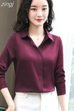 Women Shirts Satin Long Sleeve Blouse Women Fashion Elegant White Shirt Solid Basic Womens Tops and Blouses New Female