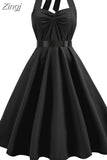 Women Sexy Nightclub Dress Summer Vintage Halter Party Dresses Elegant Cocktail Blackless A-Line Blue Black