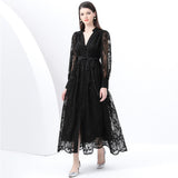 High-End Women's Dress 2025 Spring Collection Heavy Industry Embroidery V Neck Lantern Sleeve Single Row Buckle Long