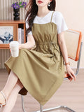 Comfortable Coloring And Fake Two Dresses 2025 Summer New Casual Comfortable Stitching Design