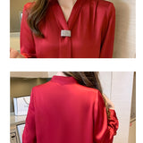 Women Shirts Satin Blouses for Women Fashion Long Sleeve Shirts Tops Woman Ribbon Blouse Tops Woman Bow Tie Shirt