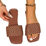 Zingj Flat Bottom Slippers Female 2024 Summer Soft Bottom Woven Square Head Outside Wear Casual Large Size Women's