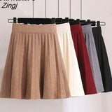 Knitted Pleated Mini Skirts Women 2022 Autumn Winter Casual Ladies Elastic High Waist Korean A Line Skirt