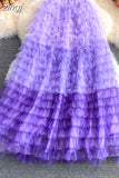 Mesh Long Skirt Casual High Waist Cascading Ruffle Midi Faldas Female Autumn Draped Saias 2023 New