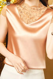 Womens Tops Satin Shirts and Blouses Fashion Elegant Woman Blouses Floral Hollow Out Vintage Blouse Silk Clothes for