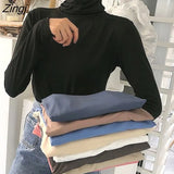 Womens Turtleneck Solid Colorful Long Sleeve Thickening All-match Harajuku Soft Simple Femme All-match Cozy