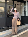 Xixi 2025 Autumn White Standard Temperament High-Waisted Solid-Color Pumping Rope Leisure Straight Broad Leg Leisure Pants