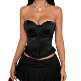 New Babes Splicing Lace Boobs Design Feel Fish Bone Steel Ring Waist Small Vest Tops