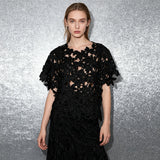 Temperament Hollow Short-Sleeved Collar Top 2025 Autumn New High-End Fashion Loose Shirt