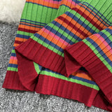 Zingj Socialite Wind Temperament Short Sleeve Rainbow Stripe Round Collar Waist Show Thin Long Knit Bag Hip Dress
