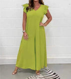 Summer New Women's Clothing With Lotus Leafy Broad Leg Trousers Solid Casual Jumpsuit