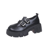 Small Leather Shoes Women's New Spring Black Lefu Shoes With Coarse Heel Height And Mary Jane Single