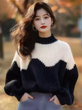 And White Half-High Collar Sweater 2025 New Winter Lazy High Feeling Thick Thick Knitted Shirt Top