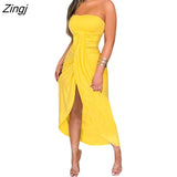 Women Strapless Dress Fashion Solid Color Off-Shoulder Sleeveless Slit Dress with Cropped Hem for Ladies