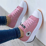 Casual Single-Shoe Women 2025 Spring And Autumn New Round Head Tie With Thick Bottom Low Help Canvas Single