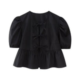 Sweet Gentle Wind Pure Color Lace Design Shirt Fashion Niche Bubble Short Sleeve Temperament Women's