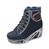 Slopes And High-Top Canvas Shoes Women's Round Head English Newspaper With Breathable Single