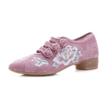 Zingj Grain Square Heel Embroidered Cloth Shoes Mary Jane Girl Flowers Lady Fashion Antique Women's