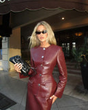 And Winter 2025 Waist Thin Temperament Locomotive Leather Jacket Half-Skirt Set