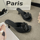 Fine Heel Sandals 2025 Spring And Summer New One-Word Drag Small Fashion Three-Dimensional Flower Women's Shoes