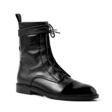 Korea 100 British comfortable tie leather tip low heel Martin boot woman flat bottom short