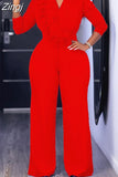 Color Women Jumpsuits For Autumn Long Sleeve Bandage Loose Fashion Streetwear Overalls Wide Leg Pants Trousers