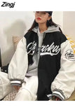 new American retro letter print jacket coat women Y2K high street fashion trend baseball uniform couple casual loose