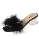 New Slippers Women's Hairy Cool Drag Crystal Coarse Summer Fashion Wear Half-Dragging Women's