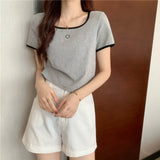 Zingj Embroidery T-Shirt Female Ins Tide Short Hot Girl Slim Pure Desire Wind Slim Short Sleeved Shirt 2024 Summer