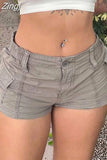 Streetwear Bodycon Solid Sexy Low Waist Cargo Shorts Women Casual Pocket Summer Shorts Elegant Club Party Short