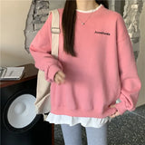 Letter Embroidery Oversized Sweatshirt-Outfit