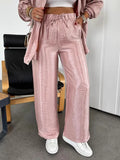Women's Loose Straight Trousers Solid Trousers Fashion Tonic Belt Tight Waist Woman