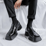 Zingj Men 2023 Spring And Autumn New Platform Retro British Small Leather Shoes Square Head Thick Heel Pedal
