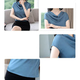 Woman Blouses 2023 Satin Women Tops Summer Short Sleeve Blouse Pile Collar Women's Elegant Blouses Female Clothing