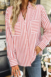 Oversized Basic Cardigan Stripe Shirts Women Blouses Casual Chic Top Spring 2023 Loose Pocket Green Shirts For