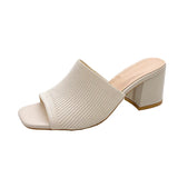 New Large-Size Flying High Heel Cold Slippers Knitted Breathable Coarse Heel Women's Sandals