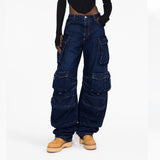 Wind Jeans Pants Women's Autumn 2025 New Lazy Cargo Pants Mop Straight Pocket Wide Leg