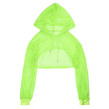 Fashion Sexy Grid Hollow Hooded Hoodie Short Hooded Net Yarn Women's