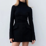 Women's Temperament Elegant High-Waist Sexy Miniskirt Ladies Fashion Round-Neck Short-Sleeved