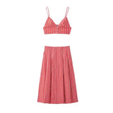 Women's INS Burst Fashion Striped Blouse + Striped Flute Dress