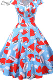 Party Dress Women 2023 Short Sleeve V Neck Elegant Vintage Print Xmas New Year Prom Sundress 3XL
